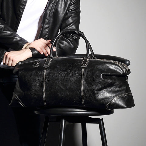 Leather travel bag men's